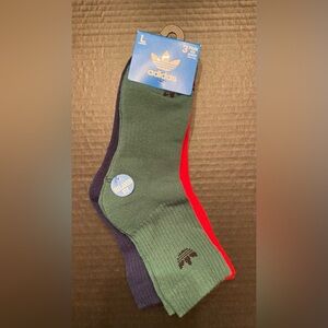 Adidas 3 Pack High‎ Quarter Socks Men’s Size Large (8-12) Green Blue Red